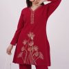 Crimson Lotus Embroidered Woolen Kurta Set