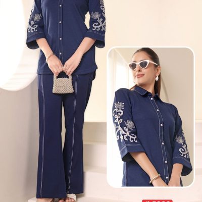 Indigo Luxe Embroidered Cord Set