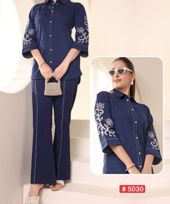 Indigo Luxe Embroidered Cord Set