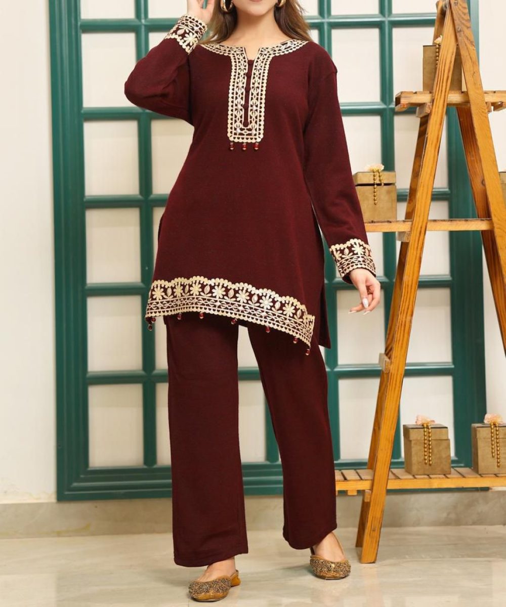 Maroon Grace Woolen Suit Set