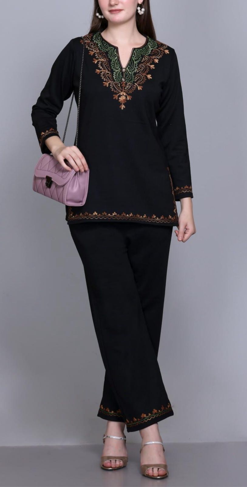 Midnight Vine Embroidered Suit Set-1