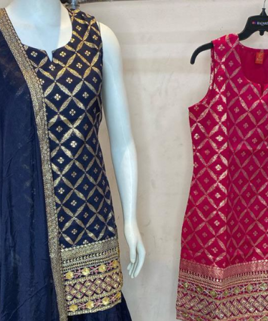 Noor Navy & Ruby Embroidered Kurta Set with Dupatta