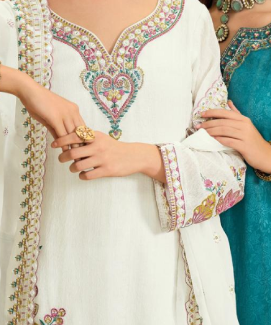 Zehra Teal Embroidered Kurta Set with Sharara & Dupatta