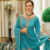 Zehra Teal Embroidered Kurta Set with Sharara & Dupatta